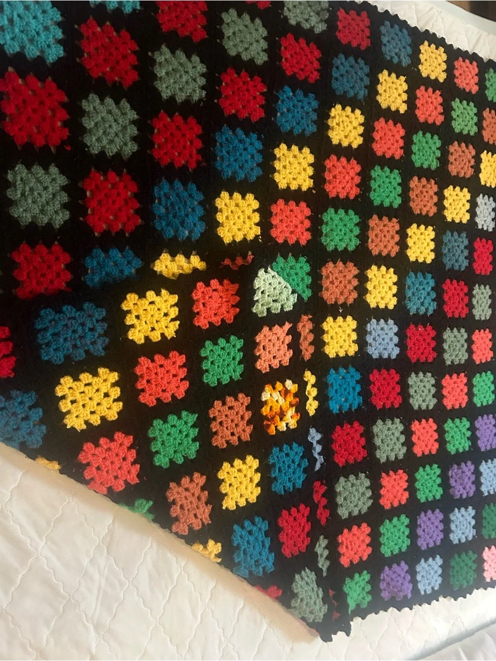 Colorful Crochet Granny Square Blanket - Black Trim